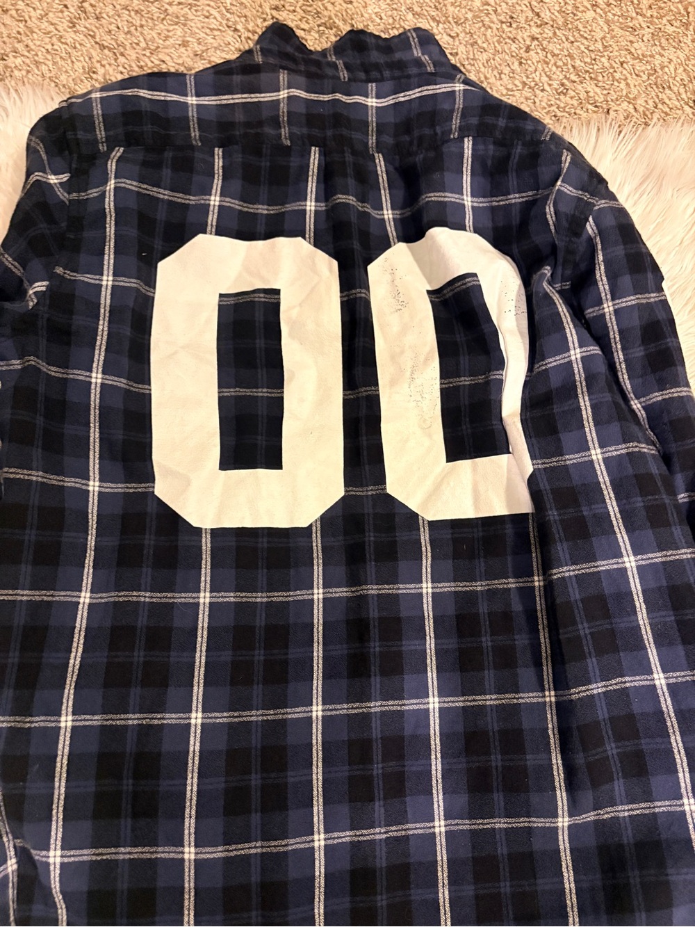 on the byas Navy Plaid Button-Down Shirt with White '00' Graphic